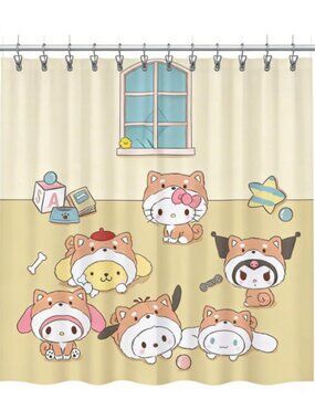 Kawaii Shiba Inu Cartoon Shower Curtain 59" × 71" with 12 Hooks Included